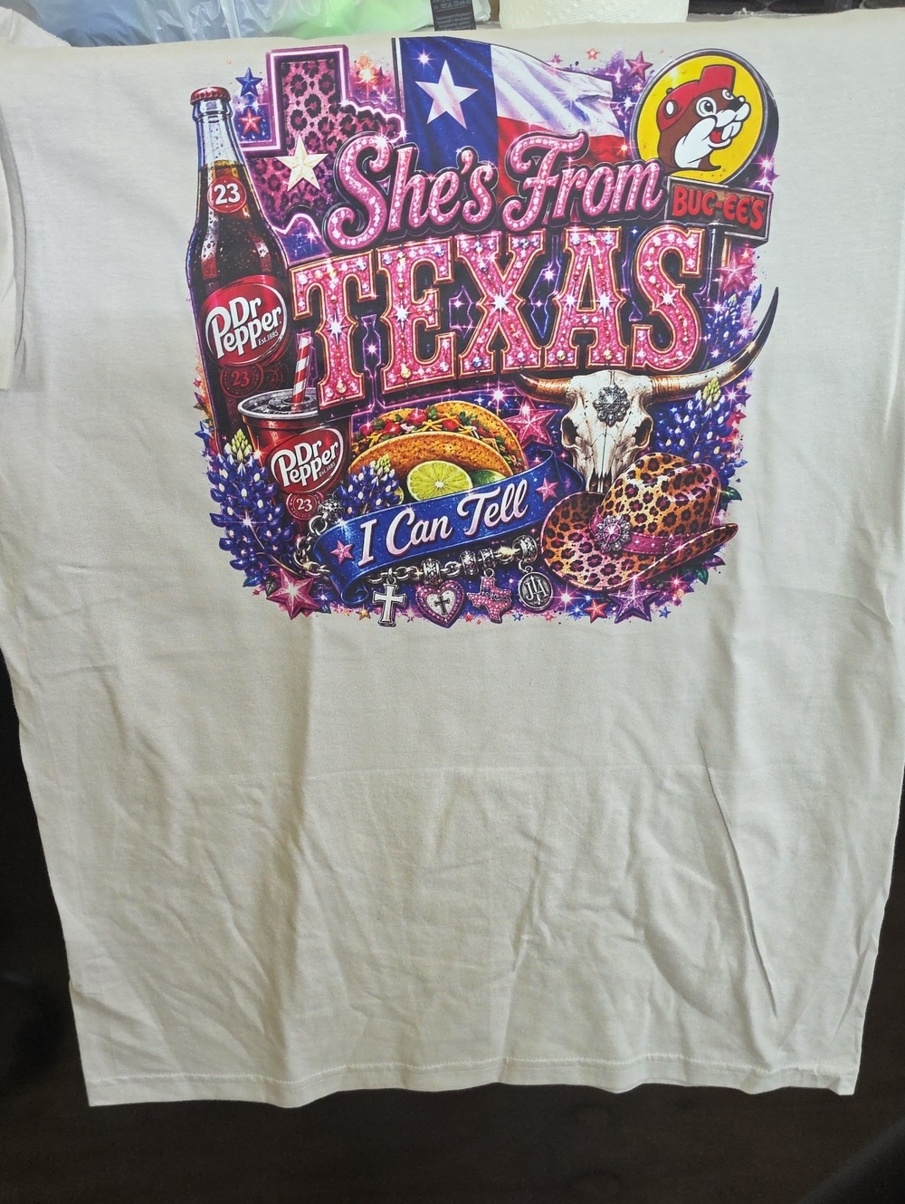 NaNa Women's Short Sleeve Tee - White with Pink Purple Blue Graphic